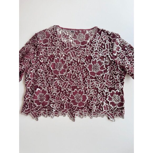 ELIZABETH AND JAMES Bates Bordeaux Maroon Silver Winter Lace Blouse, Size M - Picture 11 of 15